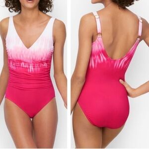 Miraclesuit x Talbots Blockbuster Dip Dye One Piece Ombré Pink White 8 Swimwear